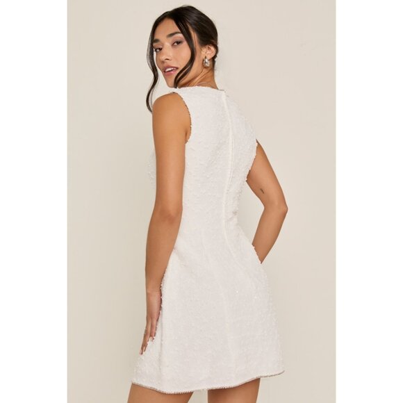 Francesca's Hallie Embellished Hem Mini Dress Bridal Mini Size M Medium - Picture 4 of 8